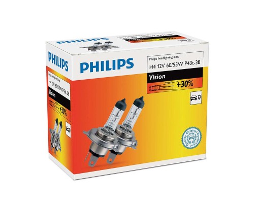 Автолампа Philips H4 Vision, 3200K, 2шт (12342PRC2)