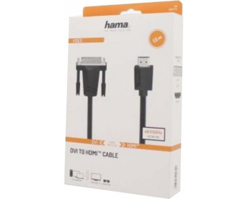 Кабель мультимедійний DVI to HDMI 1.5m Ultra HD 4K Black Hama (00200715)