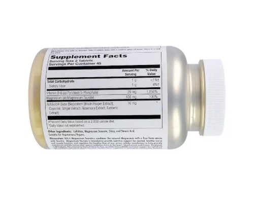 Мінерали KAL Таурат Магнію, Magnesium Taurate +, 400 мг, 90 таблеток (CAL-36975)