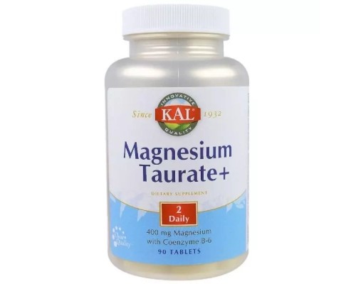 Мінерали KAL Таурат Магнію, Magnesium Taurate +, 400 мг, 90 таблеток (CAL-36975)