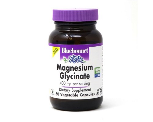 Мінерали Bluebonnet Nutrition Магній гліцинат, 400 Мг, Magnesium Glycinate, 60 вегетаріанс (BLB0748)