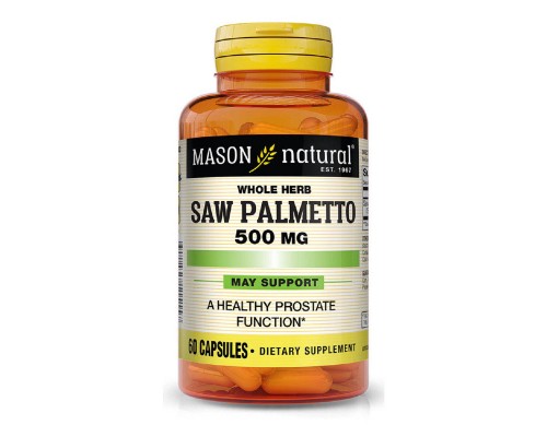 Трави Mason Natural Пальметто 500 мг, Здоров'я простати, Saw Palmetto, 60 капсул (MAV11515)