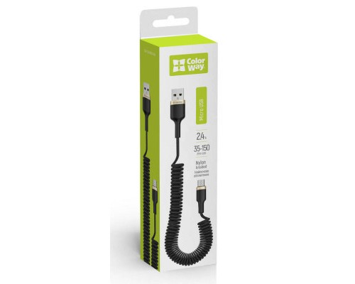 Дата кабель USB 2.0 AM to Micro 5P 1.0m spiral black ColorWay (CW-CBUM051-BK)