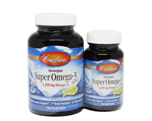 Жирні кислоти Carlson Супер Омега-3 Риб'ячий Желатин, Gems, 100+30 желатинових кап (CL1534)
