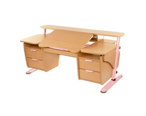 Парта Pondi Ергономік трансформер з 2-ма тумбами Бук-рожева (БК411РЗ)