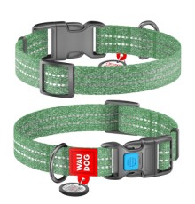 Нашийник для тварин WAUDOG Re-cotton з QR паспортом світловідбивний Ш 15 мм Д 25-35 см зелений (028618)