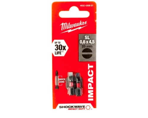 Набір біт Milwaukee SHOCKWAVE, SL0,6x4,5, 25мм, 2шт (4932430901)