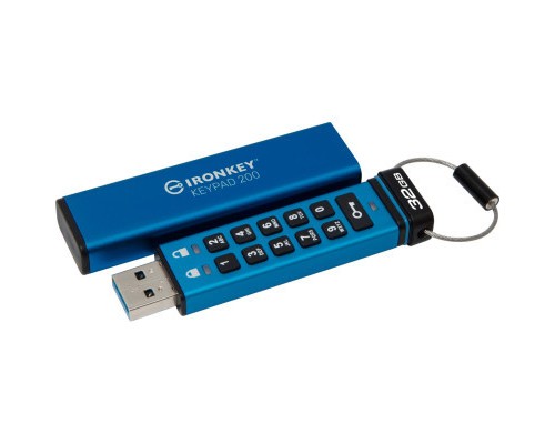 USB флеш накопичувач Kingston 32GB IronKey Keypad 200 AES-256 Encrypted Blue USB 3.2 (IKKP200/32GB) 