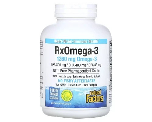 Жирні кислоти Natural Factors Омега-3, 1260 мг, RxOmega-3, 120 гелевих капсул (NFS-03549)