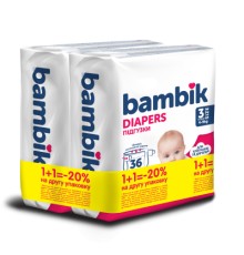 Підгузки Bambik Medium 4-9 кг Розмір 3 Midi 2 х 36 шт (4823071664027)