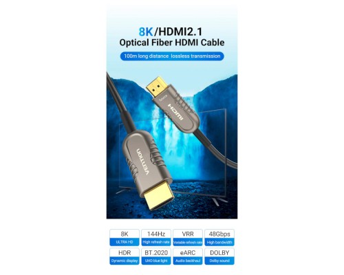 Кабель мультимедійний HDMI to HDMI 15.0m V2.1 Optical 8K 60Hz 48Gbps Dolby 7.1 TPE Black Metal Type Vention (AAZBN)