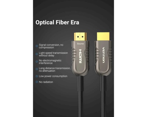 Кабель мультимедійний HDMI to HDMI 15.0m V2.1 Optical 8K 60Hz 48Gbps Dolby 7.1 TPE Black Metal Type Vention (AAZBN)