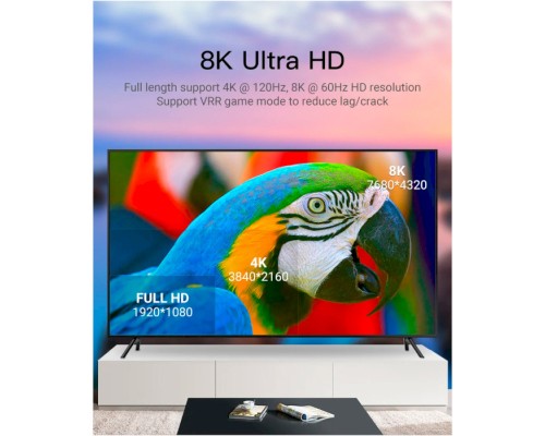 Кабель мультимедійний HDMI to HDMI 15.0m V2.1 Optical 8K 60Hz 48Gbps Dolby 7.1 TPE Black Metal Type Vention (AAZBN)