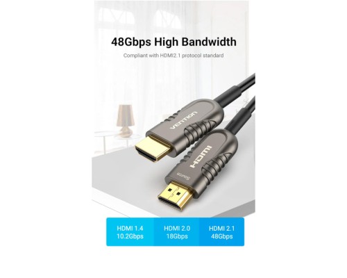 Кабель мультимедійний HDMI to HDMI 15.0m V2.1 Optical 8K 60Hz 48Gbps Dolby 7.1 TPE Black Metal Type Vention (AAZBN)