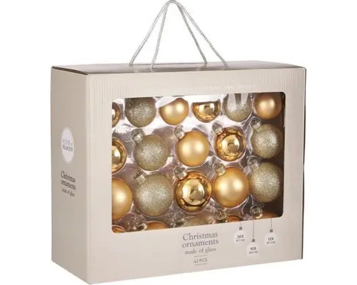 Ялинкова іграшка House Of Seasons Скляні кульки 42 шт D7 см D6 см D5 см Золоті (8718861972894)