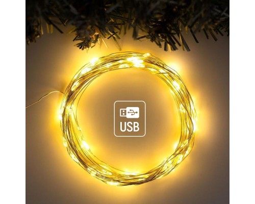Гірлянда ColorWay Роса LED 50 5 м 8 функцій теплий колір USB (CW-G-50L5NU)