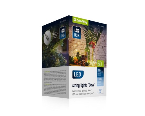 Гірлянда ColorWay Роса LED 50 5 м 8 функцій теплий колір USB (CW-G-50L5NU)
