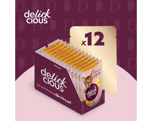 Вологий корм для кішок Delickcious Пластівці з качкою та лісовими ягодами у вершковому соусі 80 г (4820269141834) Вологий корм для кішок Delickcious Пластівці з качкою та лісовими ягодами у вершковому соусі 80 г (4820269141834)