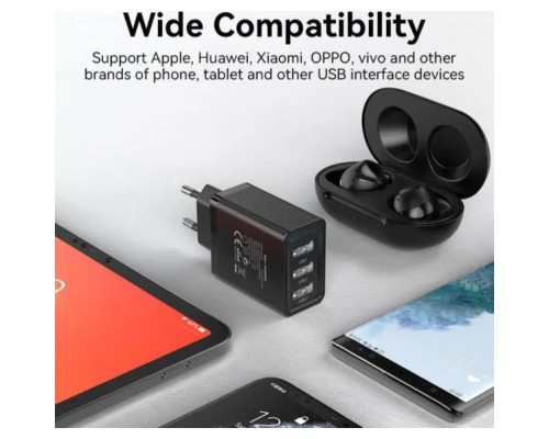 Зарядний пристрій Vention 3xUSB A 12W Black (FEAB0-EU)