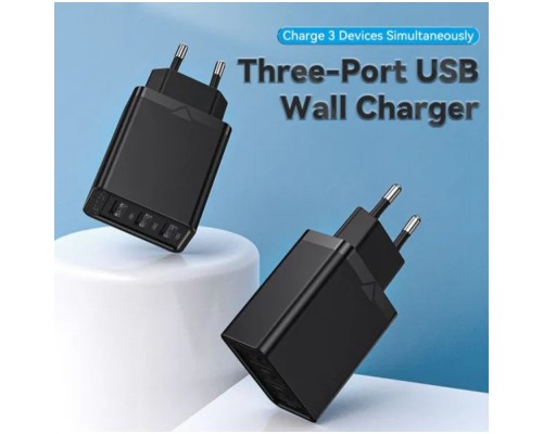 Зарядний пристрій Vention 3xUSB A 12W Black (FEAB0-EU)