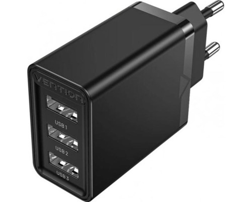 Зарядний пристрій Vention 3xUSB A 12W Black (FEAB0-EU)