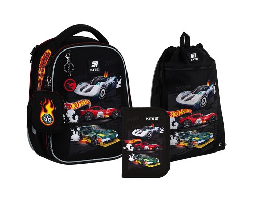Шкільний набір Kite 555 Hot Wheels (рюкзак + пенал + сумка для взуття) (SET_HW25-555S)