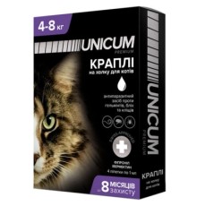 Краплі для тварин Unicum COMPLEX проти бліх, кліщів і гельмінтів на холку для кішок 4-8 кг/4 шт (4820150202491)