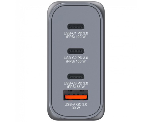 Зарядний пристрій Verbatim GaN 100 W 4 ports (2xUSB-C-100 W,USB-C 65 W /USB-A -3.0) (32202)