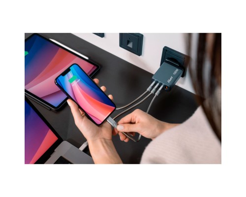 Зарядний пристрій Verbatim GaN 100 W 4 ports (2xUSB-C-100 W,USB-C 65 W /USB-A -3.0) (32202)