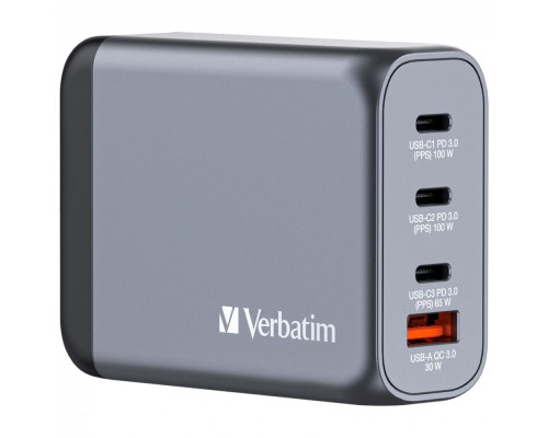 Зарядний пристрій Verbatim GaN 100 W 4 ports (2xUSB-C-100 W,USB-C 65 W /USB-A -3.0) (32202)
