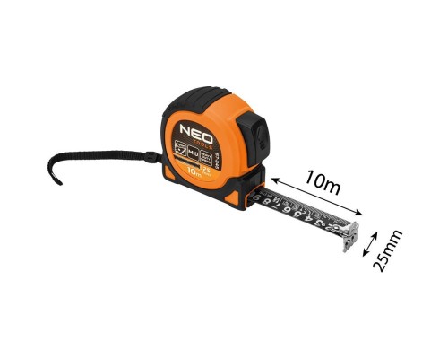 Рулетка Neo Tools Super Black, 10мx25мм, з фіксатором змотування, магніт (67-245)