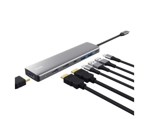Концентратор Trust USB-C 7-in1 2xUSB-А 3.2/2xUSB-С/2xHDMI/DP aluminiu 0.16m grey (25661_TRUST)