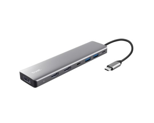 Концентратор Trust USB-C 7-in1 2xUSB-А 3.2/2xUSB-С/2xHDMI/DP aluminiu 0.16m grey (25661_TRUST)