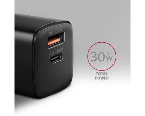 Зарядний пристрій AXAGON 1xUSB QC4.0 + 1xUSB-C PD30W PPS black (ACU-PQ30)
