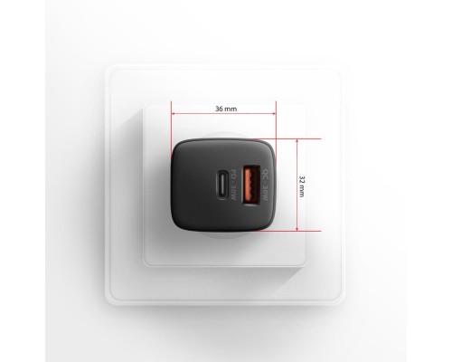 Зарядний пристрій AXAGON 1xUSB QC4.0 + 1xUSB-C PD30W PPS black (ACU-PQ30)