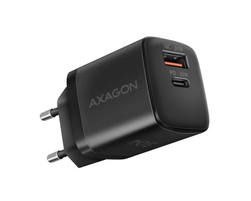 Зарядний пристрій AXAGON 1xUSB QC4.0 + 1xUSB-C PD30W PPS black (ACU-PQ30)