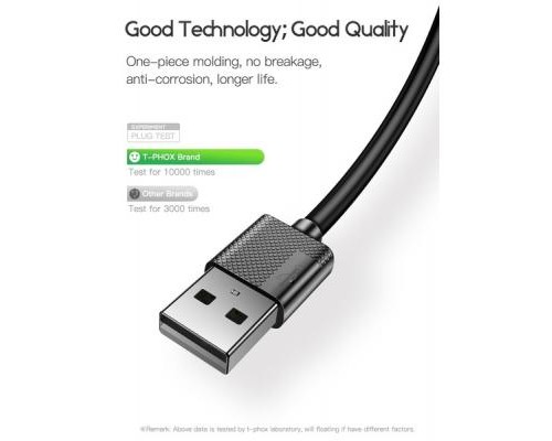 Дата кабель USB 2.0 AM to Micro 5P 0.3m Nets T-M801 Black T-Phox (T-M801 Black)
