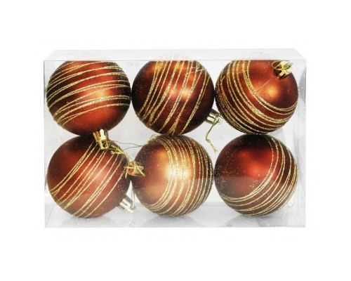 Ялинкова іграшка Jumi 6 шт (7 см) з візерунком, коричн (5900410550223)