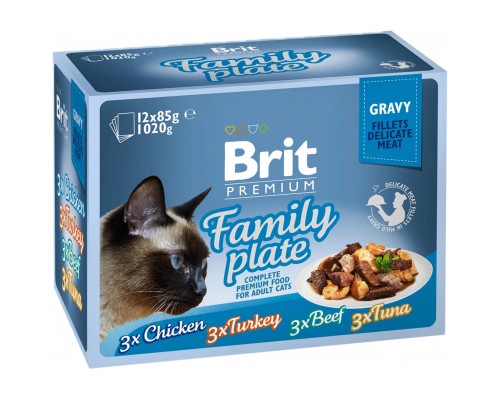 Вологий корм для кішок Brit Premium Cat сімейна тарілка в соусі 12 шт х 85 г (8595602519422) Вологий корм для кішок Brit Premium Cat сімейна тарілка в соусі 12 шт х 85 г (8595602519422)
