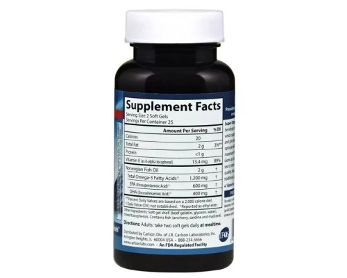 Жирні кислоти Carlson Супер Омега-3, Gems, 100+30 желатинових капсул (CAR-01524)