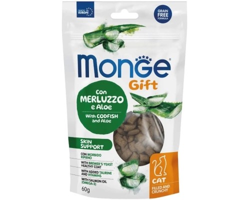 Ласощі для котів Monge Gift Cat Skin support з тріскою і алое 60 г (8009470085045)
