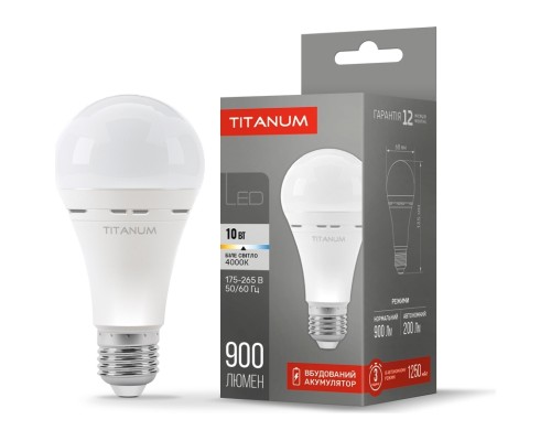 Лампочка TITANUM LED акумуляторна A68 10W E27 4000K 220V (TL-EMA68-10274)
