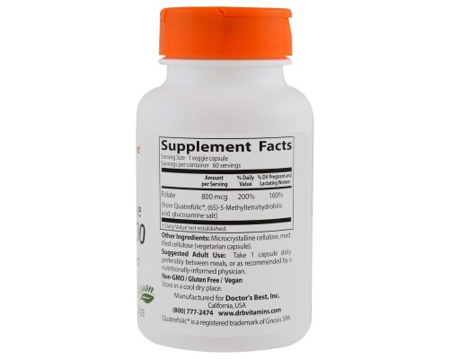 Вітамін Doctor's Best Повністю Активований Фолат 800мкг, Quatrefolic, 60 гелевих (DRB-00458) Вітамін Doctor's Best Повністю Активований Фолат 800мкг, Quatrefolic, 60 гелевих (DRB-00458)