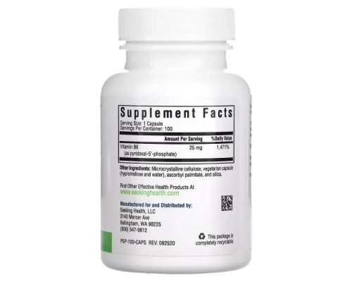 Вітамін Seeking Health P-5-P (піридоксальфосфат), 25 мг, P-5-P, 100 вегетаріанських кап (SKH-52099)