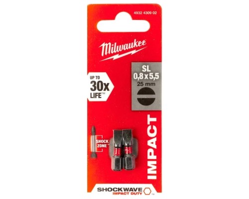 Набір біт Milwaukee SHOCKWAVE, SL0,8x5,5, 25мм, 2шт (4932430902)