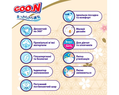 Підгузки GOO.N Premium Soft 12-20 кг Розмір 5 XL На липучках 40 шт (F1010101-150)