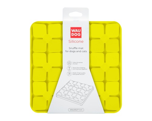 Універсальний посуд для тварин WAUDOG Silicone Килимок для пошуку корму 20х20х1.7 см жовтий (23518)