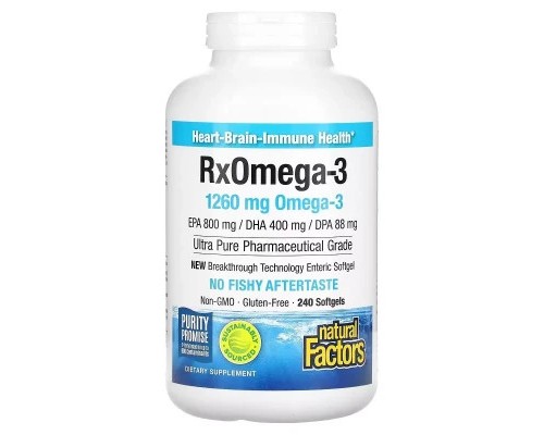 Жирні кислоти Natural Factors Омега-3, 1260 мг, RxOmega-3, 240 гелевих капсул (NFS-35491)