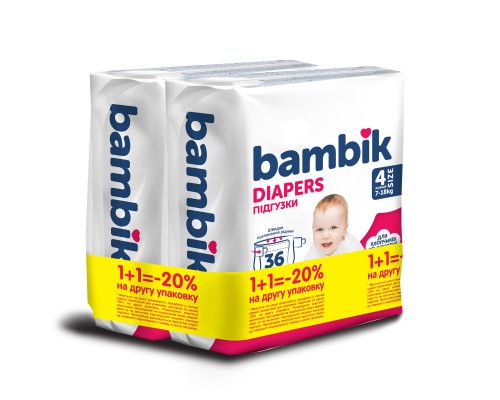 Підгузки Bambik Medium 7-18 кг Розмір 4 Maxi 2 х 36 шт (4823071664034)