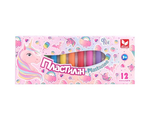 Пластилін Школярик Unicorn Восковий Круглий 12 кольорів 150 г (303221007-UA)
